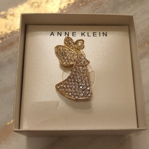 Anne Klein Gold-Tone Pave & Imitation Pearl Angel Pin - Picture 2 of 2